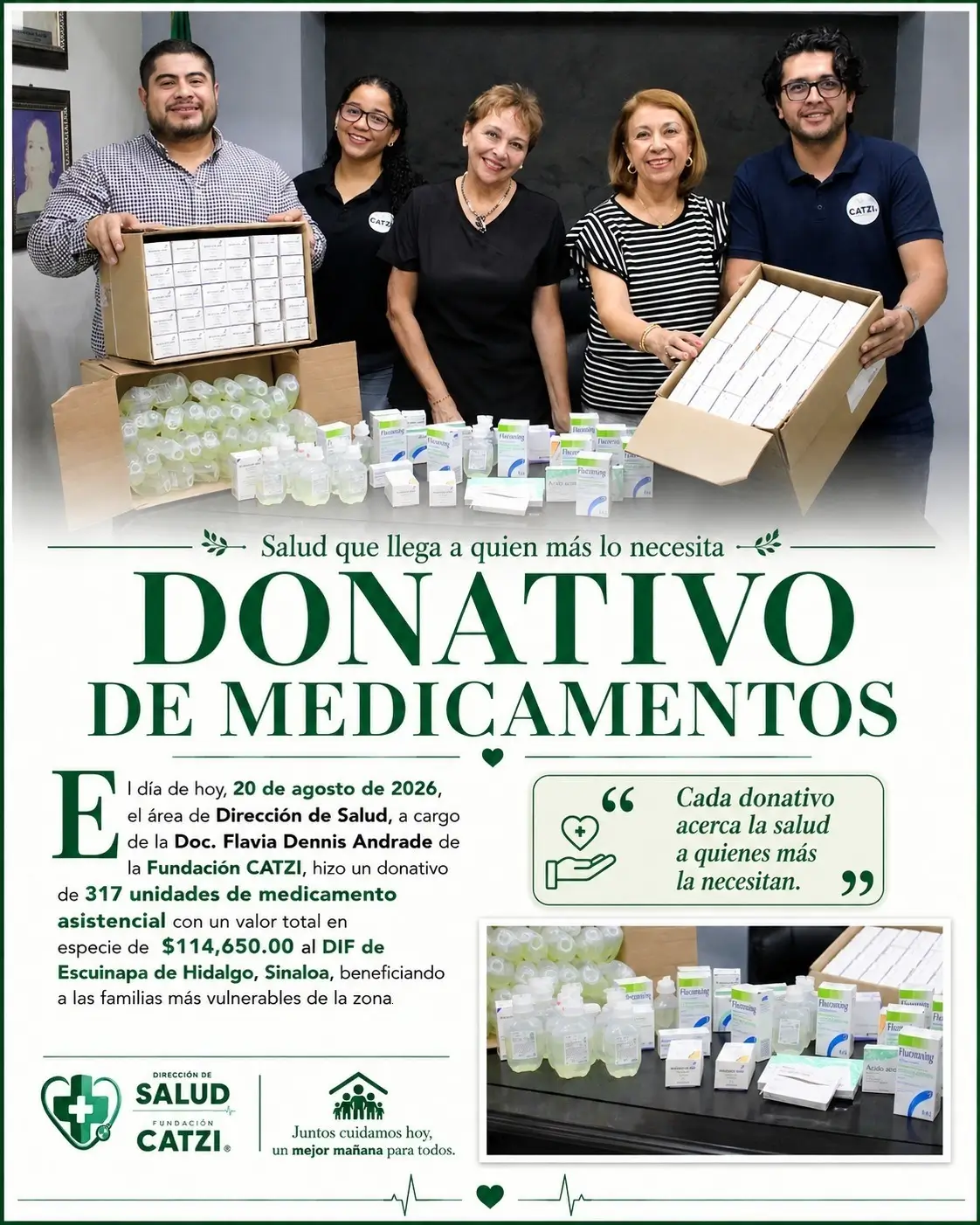 Donativo de medicamentos de Fundación Catzi al DIF de Escuinapa de Hidalgo, Sinaloa